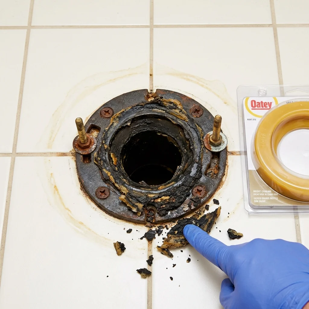 Failed wax ring showing water seepage at the base of a toilet in a Summersville, WV home